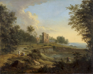 Lot 6065, Auction  109, Vollerdt, Johann Christian, Bewaldete Hügellandschaft mit Schloßanlage