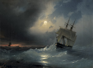 Lot 6100, Auction  109, Ajvazovskij, Ivan Konstantinovič, Schiffe in aufgewühlter See bei Mondschein