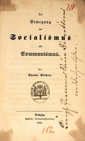 Los 479 - Oelckers, Theodor - Die Bewegung des Socialismus und Communismus. Leipzig, Fest, 1844. - Erste Ausgabe - 0 - thumb