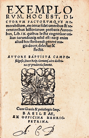 Los 735 - Fregoso, Battista - Exemplorum hoc est dictorum factorumque memorabilium ex certae fidei. Basel, Heinrich Petri, 1567. - Erste Basler Ausgabe  - 0 - thumb