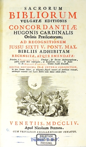 Los 805 - Hugo von Saint-Cher und Lucas, Franciscus - Sacrorum Bibliorum. Venedig, Nicolas Pezzana, 1754. - Dreispaltig gedruckte Konkordanz, die auf Hugo de Sancto Caro zurückgeht - 1 - thumb