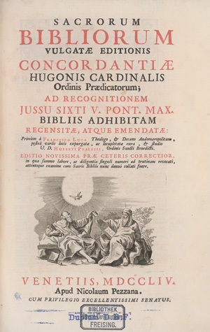Lot 805, Auction  125, Hugo von Saint-Cher und Lucas, Franciscus, Sacrorum Bibliorum. Venedig, Nicolas Pezzana, 1754. - Dreispaltig gedruckte Konkordanz, die auf Hugo de Sancto Caro zurückgeht