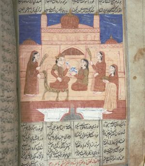Los 1094 - Nizami, Ganjavi - Khamsa Panj Ganj Farsi-Handschrift im Nastaliq-Duktus mit schwarzer und roter Tinte auf leicht gelatiniertes Büttenpapier - 12 - thumb