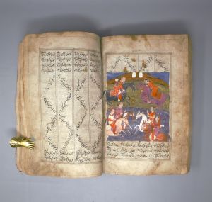 Los 1094 - Nizami, Ganjavi - Khamsa Panj Ganj Farsi-Handschrift im Nastaliq-Duktus mit schwarzer und roter Tinte auf leicht gelatiniertes Büttenpapier - 14 - thumb