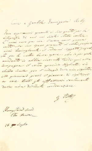 Lot 2174, Auction  125, Pasta, Giuditta, Brief aus London. Ca. 1830