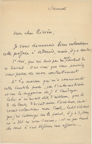 Lot 3381, Auction  125, Valéry, Paul, Adonis. Paris, Masque d'or Devambez, 1921. - Widmungsexemplar mit separatem Autograph