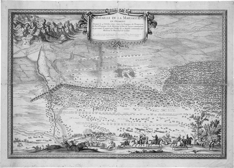Lot 108, Auction  125, Le Pautre, Pierre, Bataille de la Marsaglie en Piedmont. Kupferkarte von 4 Platten gedruckt. Um 1700