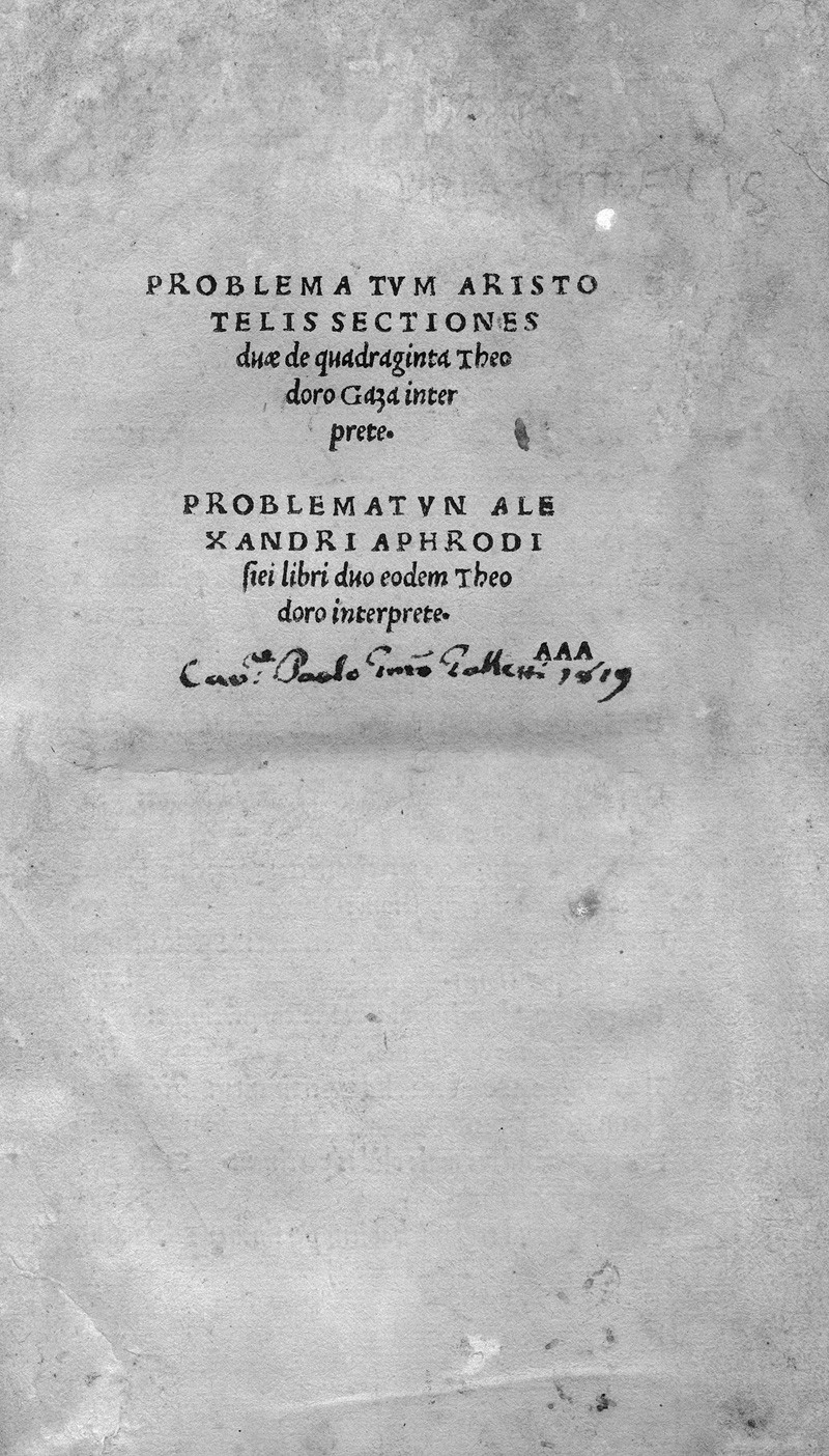 Lot 713, Auction  125, Aristoteles, Problematum Aristotelis sections duae de quadraginta Theodoro Gaza interprete. Lyon, Balthasar de Gabiano, 1503-1505. - Frühe Ausgabe, wohl aus der Offizin von Balthasar de Gabiano aus Lyon 