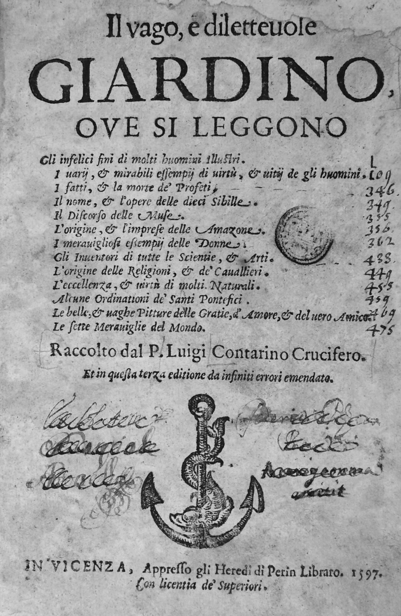 Lot 728, Auction  125, Contarino, Luigi, Il vago, e dilettevole giardino. Vicenza, Libraro & Greco, 1586. - Erste Ausgabe