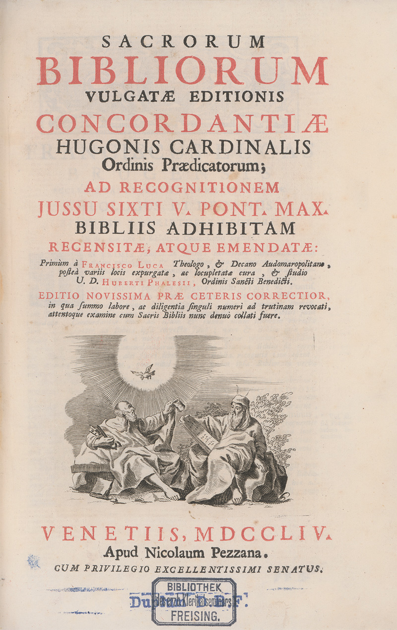 Lot 805, Auction  125, Hugo von Saint-Cher und Lucas, Franciscus, Sacrorum Bibliorum. Venedig, Nicolas Pezzana, 1754. - Dreispaltig gedruckte Konkordanz, die auf Hugo de Sancto Caro zurückgeht