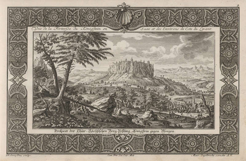 Lot 897, Auction  125, Pintz, Johann Georg und Engelbrecht, Martin, Différentes vues dessinées d'aprés nature sur le château si renommé de Königstein. Um 1735