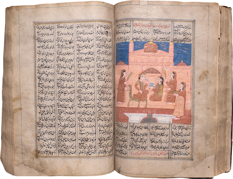 Lot 1094, Auction  125, Nizami, Ganjavi, Khamsa Panj Ganj Farsi-Handschrift im Nastaliq-Duktus mit schwarzer und roter Tinte auf leicht gelatiniertes Büttenpapier