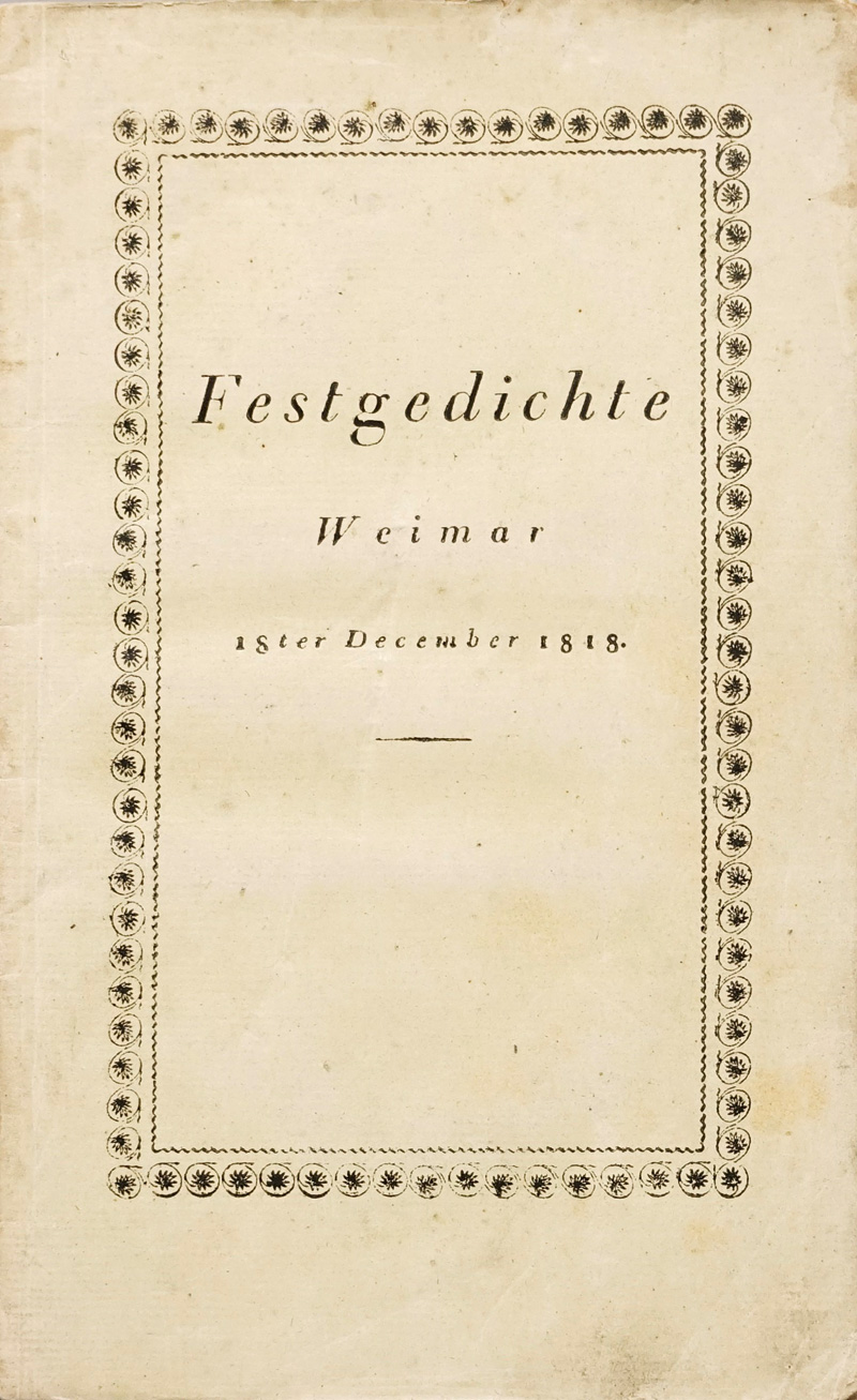 Lot 1565, Auction  125, Goethe, Johann Wolfgang von, Bey Allerhöchster Anwesenheit der Kaiserin Mutter Maskenzug. Stuttgart, Johann Georg Cotta, 1819