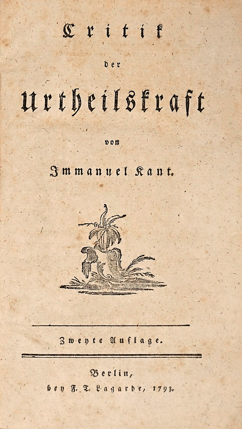 Lot 1777, Auction  125, Kant, Immanuel, Critik der Urtheilskraft. Berlin, F. T. Lagarde, 1793. - Zweite autorisierte Ausgabe
