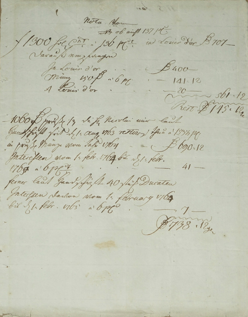 Lot 2038, Auction  125, Mendelssohn, Moses, Eigenhändige Abrechnung für Friedrich Nicolai. 1765 + Beigabe