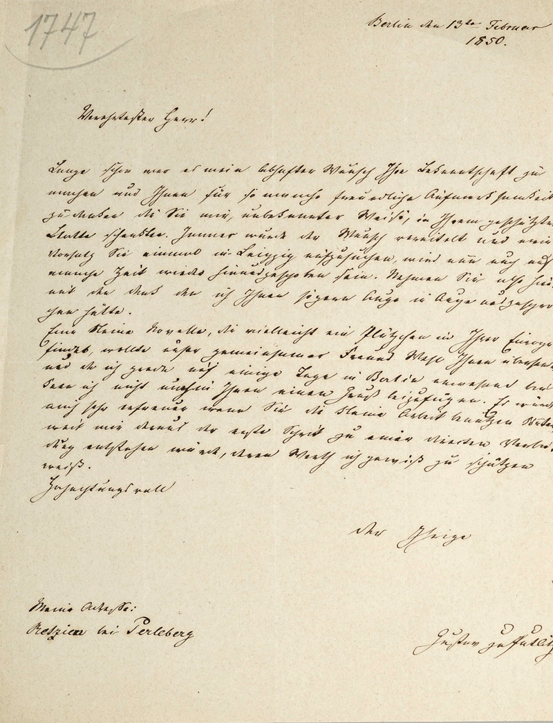 Lot 2042, Auction  125, Putlitz, Gustav zu, Brief an einen Redakteur in Leipzig. 1850