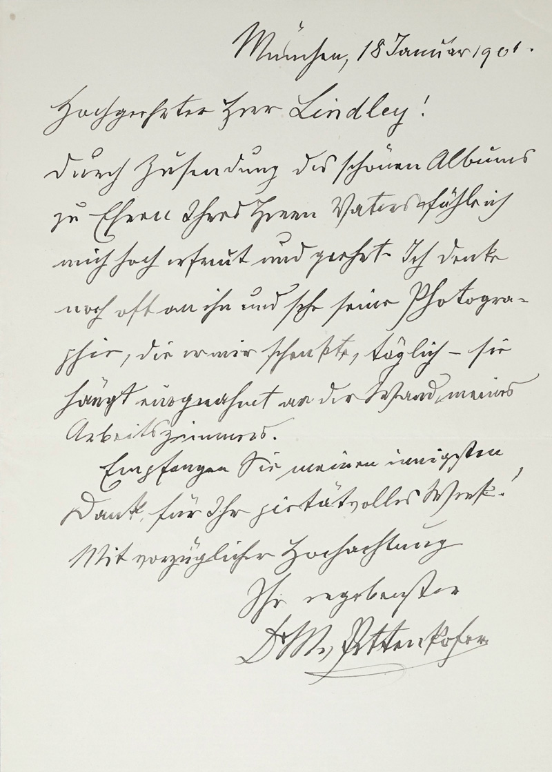 Lot 2069, Auction  125, Pettenkofer, Max von, Brief an William Lindley. 1901