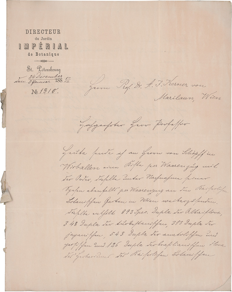 Lot 2070, Auction  125, Regel, Eduard von, 5 Briefe und 1 Postkarte an Kerner von Marilaun. 1873 - 1888