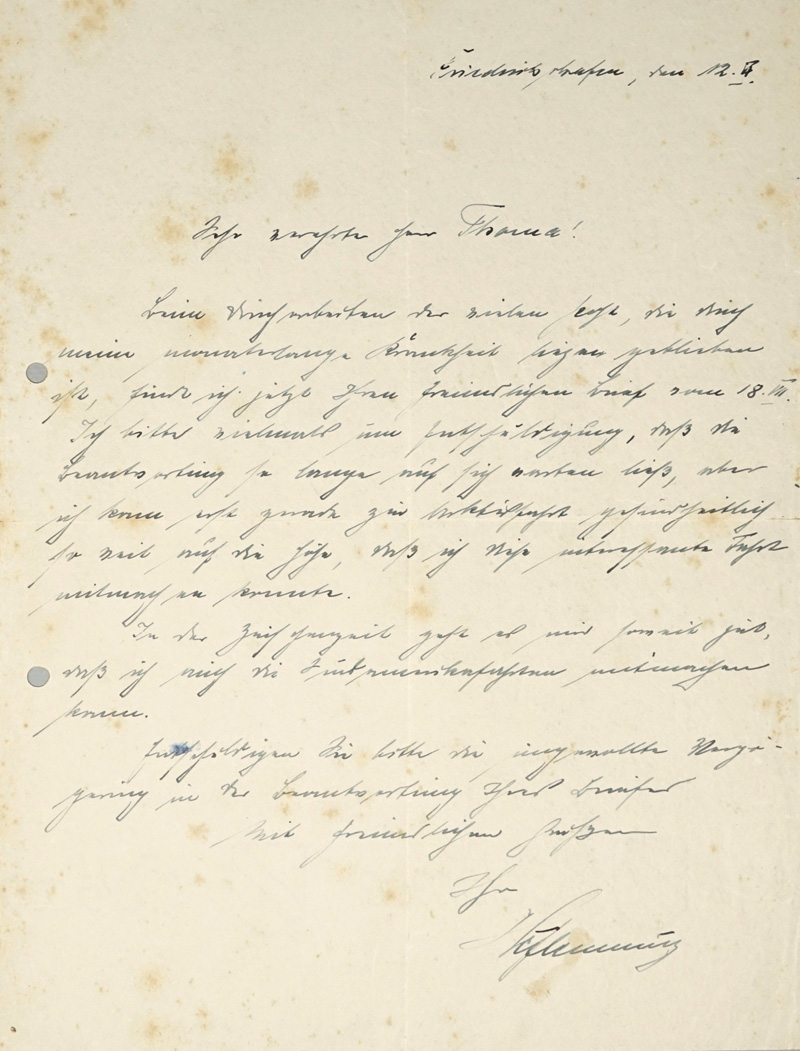 Lot 2082, Auction  125, Zeppelin., Brief an Herrn Thoma