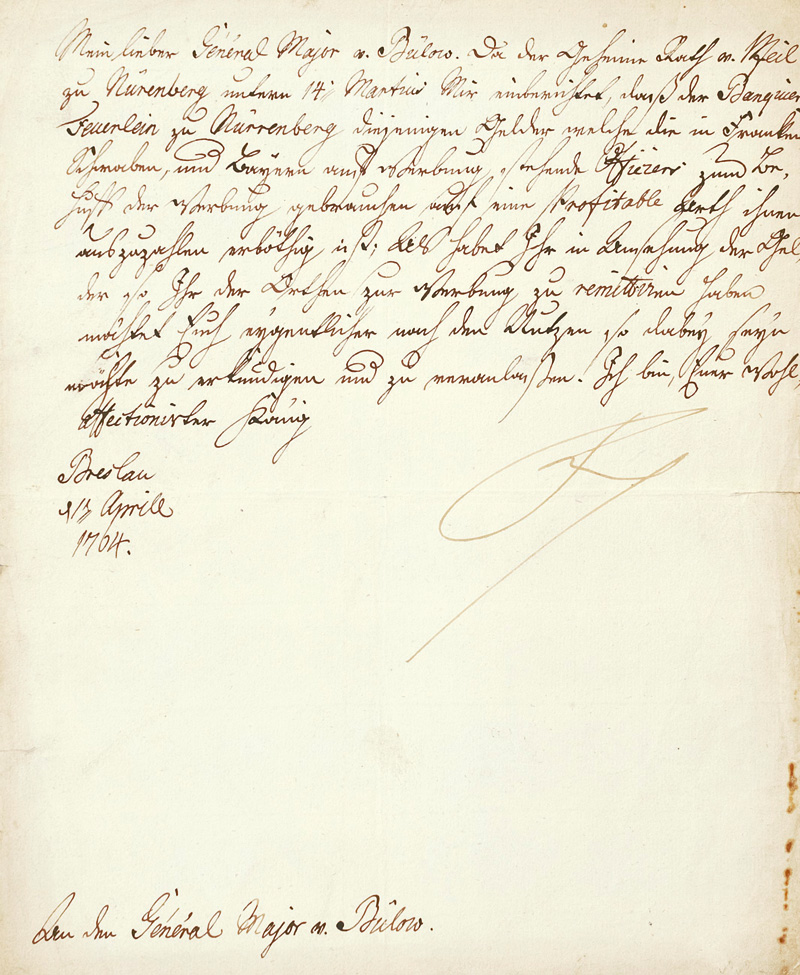 Lot 2092, Auction  125, Friedrich II., der Große, Brief an General von Bülow