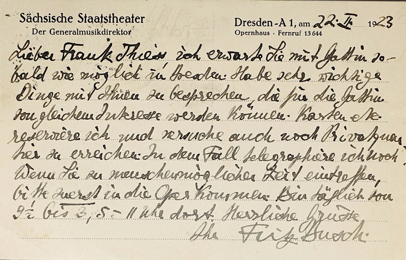 Lot 2149, Auction  125, Busch, Fritz, 2 Briefe und 1 Postkarte an Frank Thiess