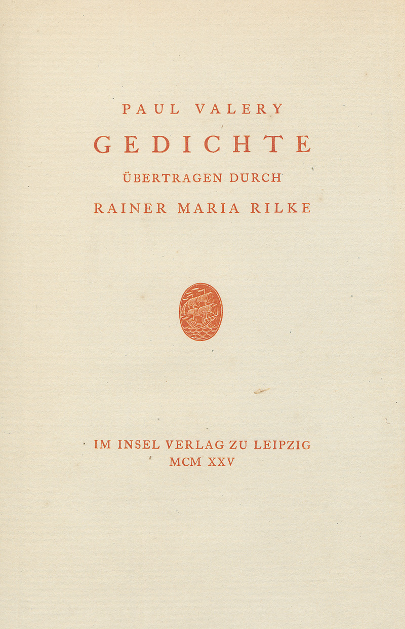 Lot 3064, Auction  125, Valéry, Paul und Cranach-Presse, Gedichte. Übertragen von R. M. Rilke. 