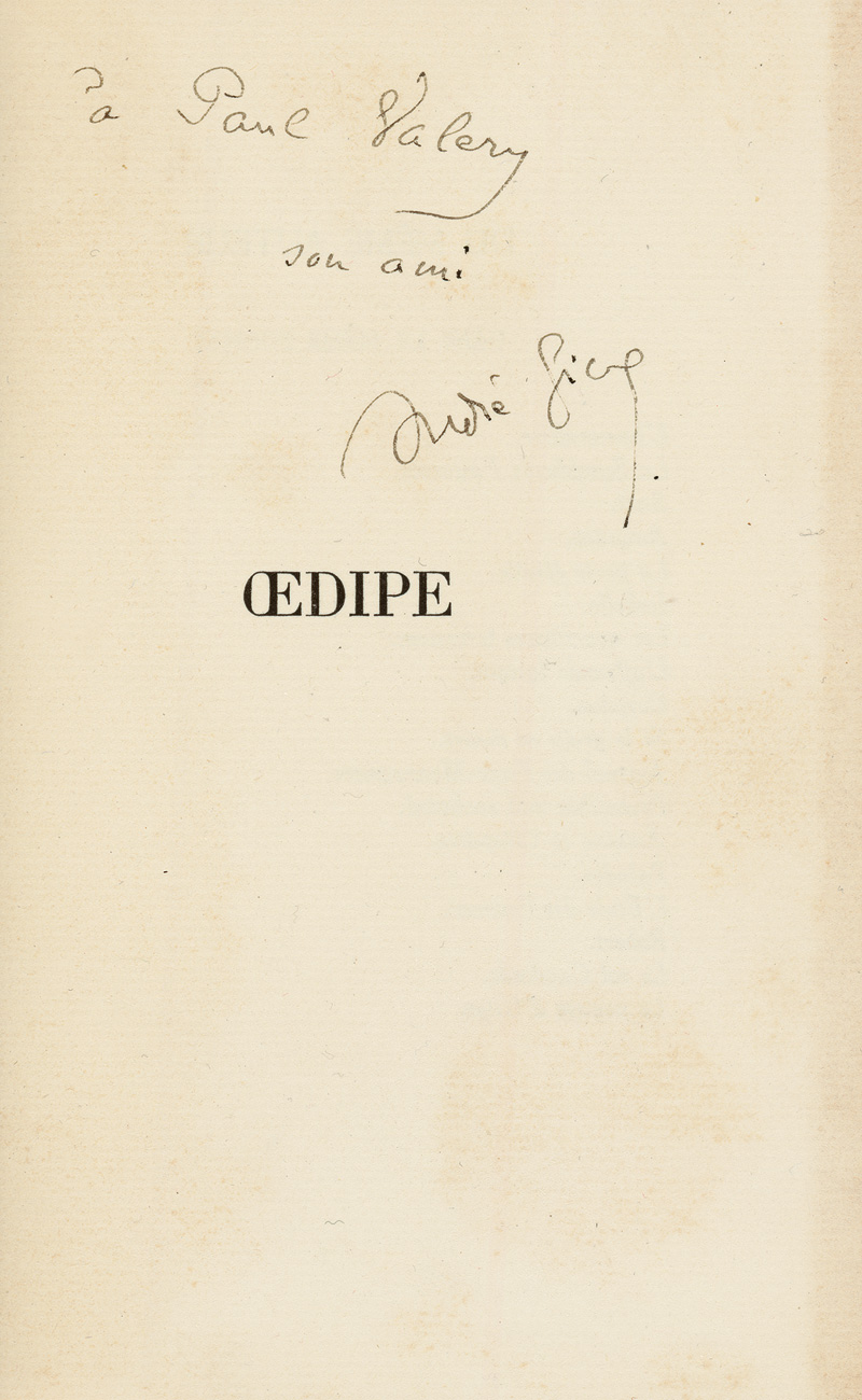 Lot 3112, Auction  125, Gide, André, Oedipe. Paris, Gallimard, 1931. - Erste Ausgabe. Mit Widmung von Gide an Valéry