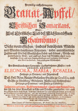 Lot 400, Auction  126, Troppau und Jäg, Eleonora Maria Rosalia Herzogin zu, Freywillig auffgesprungener Granat-Apffel deß christlichen Samaritas 