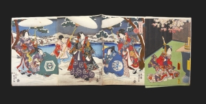 Los 653 - Ukiyo-e Leporello und Kunisada, Utagawa - Album mit 37 Ukiyo-e Farbholzschnitten in 23 Trypticha bzw. Dypticha - 2 - thumb