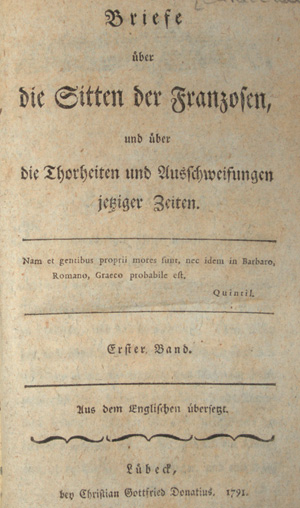 Lot 2013, Auction  126, Caraccioli, Louis-Antoine, Briefe über die Sitten der Franzosen