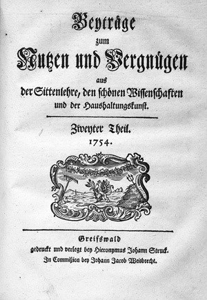 Lot 2014, Auction  126, Dähnert, Johann Carl, Beyträge zum Nutzen und Vergnügen aus der Sittenlehre