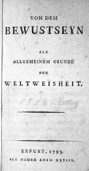 Lot 2015, Auction  126, Dalberg, Carl Theodor von, Von dem Bewustseyn als allgemeinem Grunde der Weltweisheit
