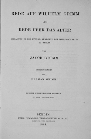 Lot 2044, Auction  126, Grimm, Jacob, Rede auf Wilhelm Grimm und Rede über das Alter