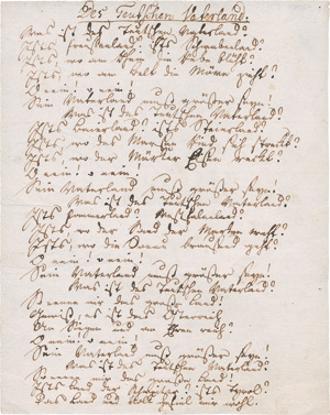 Lot 2502, Auction  126, Arndt, Ernst Moritz, Gedicht-Manuskript "Des Teutschen Vaterland"