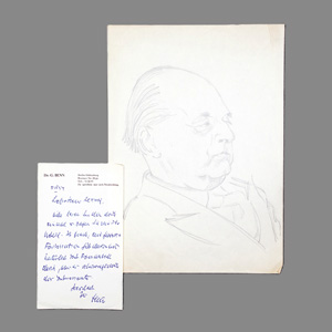 Lot 2512, Auction  126, Benn, Gottfried, Brief an Walter Lennig sowie Porträtzeichnung. 1954