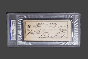 Lot 2517, Auction  126, Emerson, Ralph Waldo, Eigenhändiger Bank-Scheck. 1862