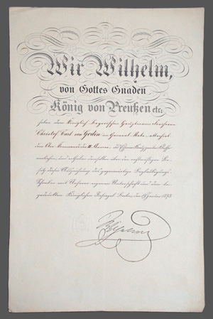 Lot 2602, Auction  126, Wilhelm I., Deutscher Kaiser, König von Preußen, Urkunde: Verleihung des Eisernen Kreuzes II. Kl. 1873