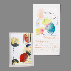 Lot 2614, Auction  126, Kirsch, Sarah, 2 Briefkarten mit Aquarellen. 1991 