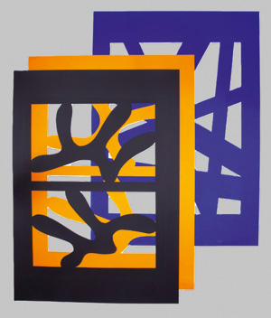 Lot 3169, Auction  126, Iizuka, Hashiro, 6 abstrakte großformatige Scherenschnitte in Blau, Gelb und Schwarz