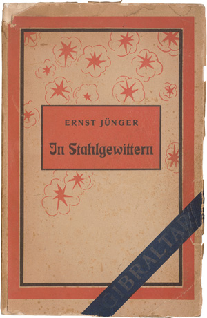 Los 3191 - Jünger, Ernst - In Stahlgewittern. Hannover, Selbstverlag, 1920. - Erste Ausgabe der ersten selbständigen Veröffentlichung Jüngers. - Einband mit "Gibraltar"-Inschrift - 0 - thumb