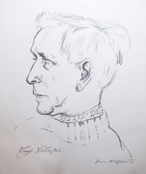 Lot 3253, Auction  126, Ficus, André und Jünger, Ernst, Nachdruck einer Porträtzeichnung Ernst Jüngers im Profil nach links, unten vom Autor und Künstler signiert