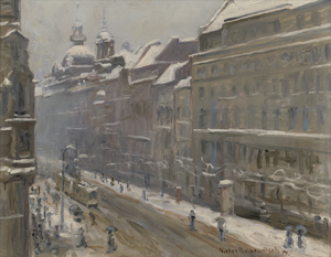 Los 6202 - Markewitsch, Viktor - Winterliche Straße in Prag (wohl auf der Kleinseite mit St. Nikolaus in Hintergrund) - 0 - thumb