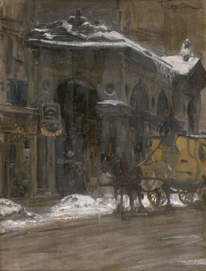 Lot 6203, Auction  126, Skarbina, Franz, Pferdedroschke vor der Mohrenkolonade im verschneiten Berlin