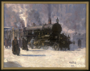 Los 6206 - Kreibich, Vilém - Vor der Abfahrt: Dampfende Lokomotive am winterlichen Gleis - 1 - thumb