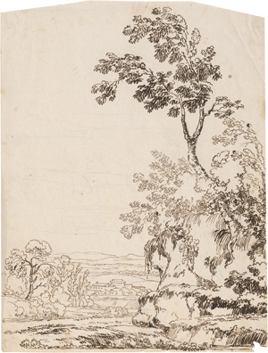 Los 6535 - Bolognesisch - um 1700. Landschaft mit Baum auf einem felsigen Abhang - 0 - thumb