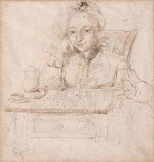 Lot 6603, Auction  126, Berliner Schule, um 1760. Bildnis einer Dame beim Patience Spiel