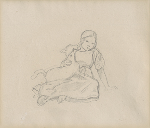Lot 6637, Auction  126, Richter, Adrian Ludwig, Junges Mädchen mit Lämmlein; Junge bei Andacht und liegendes Mädchen- Figurenskizzen für das Gemälde "Abendandacht"