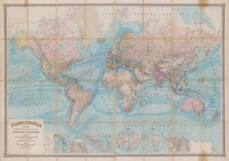 Lot 1, Auction 126, Andriveau-Goujon, Eugene, Planisphère terrestre indiquant les lignes modernes de grande communication par terre et par mer