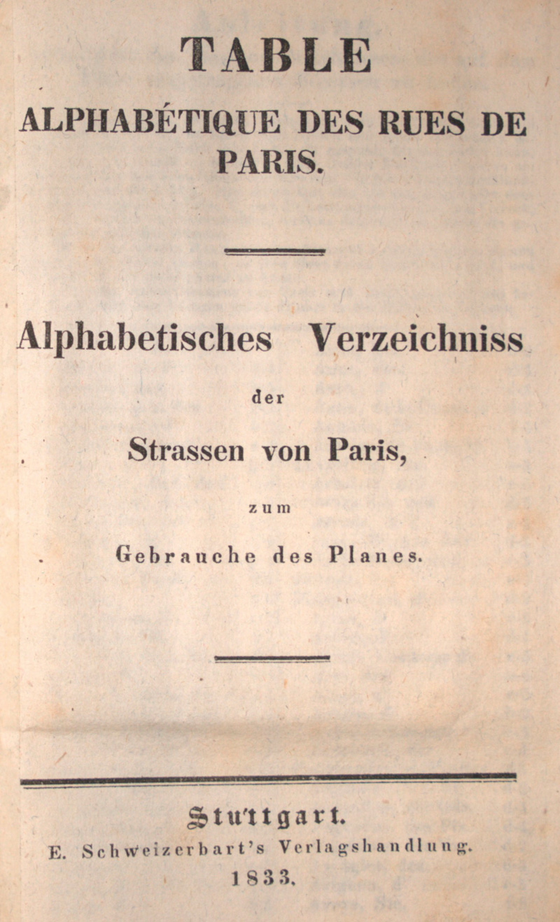 Lot 138, Auction 126, Paris, Table alphabétique des rues de Paris