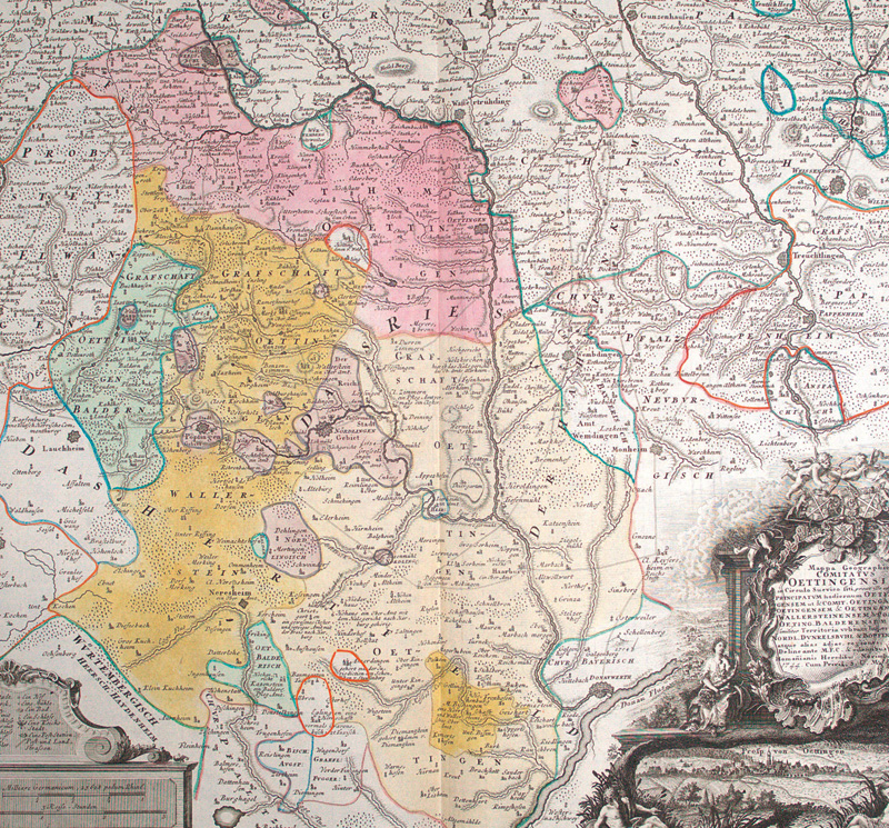 Lot 182, Auction 126, Homann Erben, Carte du Comté Ottingue. Kolorierter Kupferstich von Oettingen